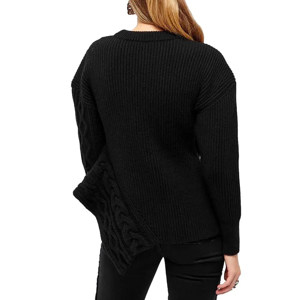 Women’s Black Wool Wrap Sweater – Alexander McQueen Cable Knit with Front Slit