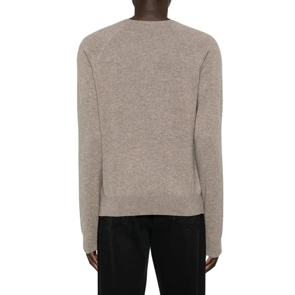 Men’s Taupe Cashmere Sweater – Saint Laurent Crew Neck Logo Knit Made in Italy