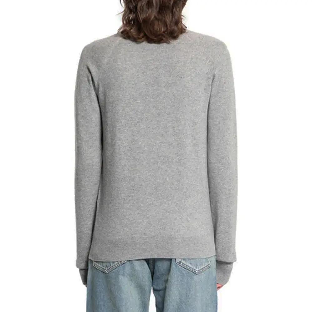 Men’s Grey Cashmere Sweater – Saint Laurent Crew Neck Logo Knit Made in Italy
