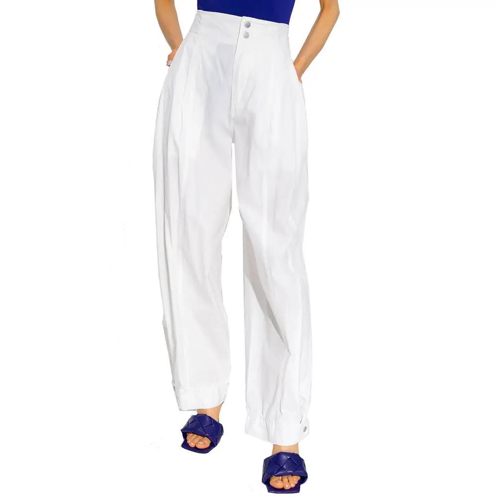 Women’s White Cotton Blend Pants – Bottega Veneta Tailored Ankle Detail Trousers Made in Italy