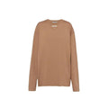 Women’s Brown Long Sleeve Cotton T-Shirt – Prada Crew Neck Top with Triangle Logo