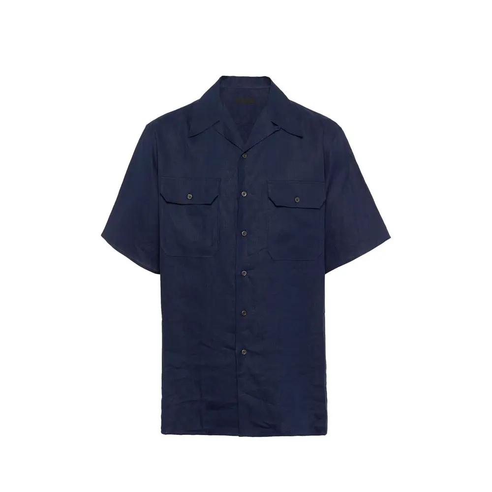 Chemise Prada à manches courtes en lin bleu