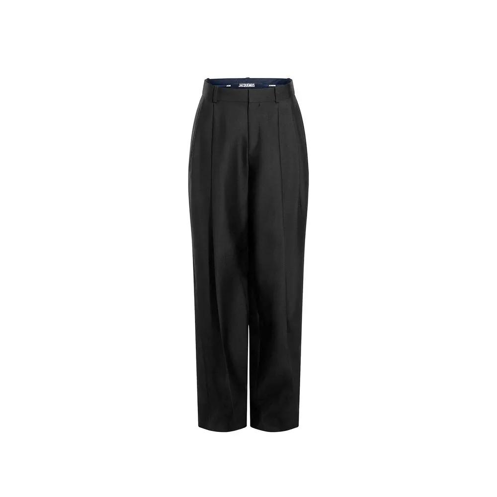 Pantalon noir évasé soie laine femme – Jacquemus taille mi-haute coupe large