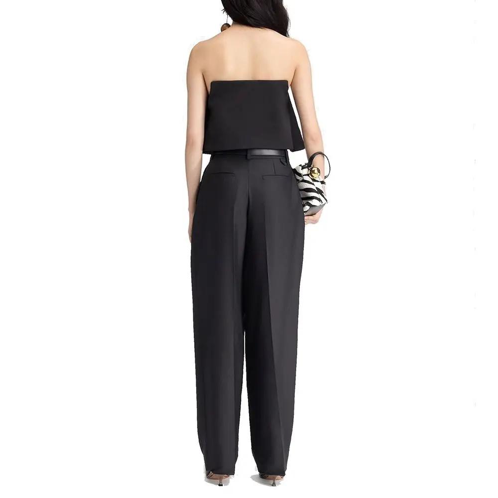 Pantalon noir évasé soie laine femme – Jacquemus taille mi-haute coupe large