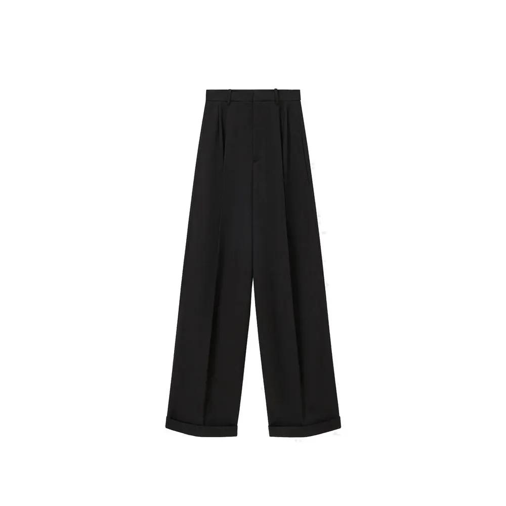 Women’s Black Cotton Silk Wide-Leg Pants – Loewe Relaxed Tailored Trousers Made in Italy