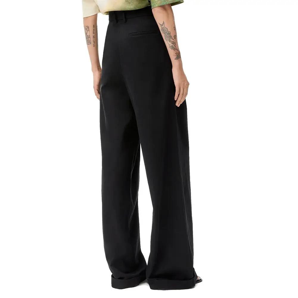 Women’s Black Cotton Silk Wide-Leg Pants – Loewe Relaxed Tailored Trousers Made in Italy