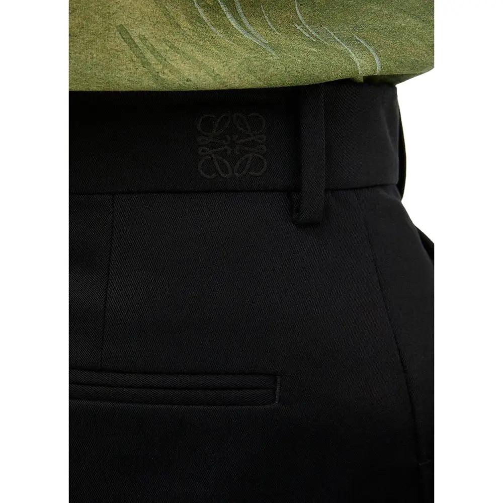 Women’s Black Cotton Silk Wide-Leg Pants – Loewe Relaxed Tailored Trousers Made in Italy