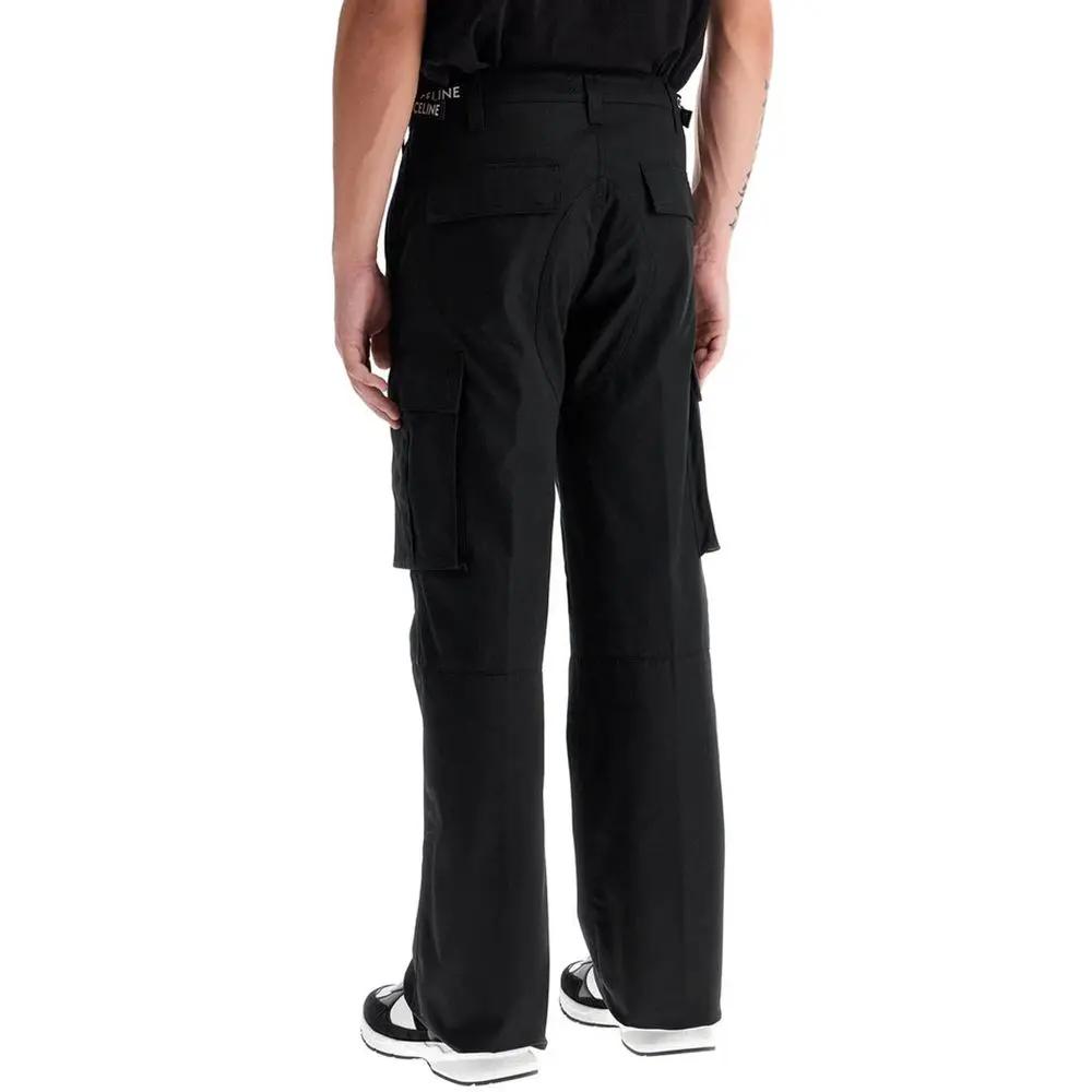 Men’s Black Cargo Pants – Celine Loose Fit Utility Trousers Made in Italy