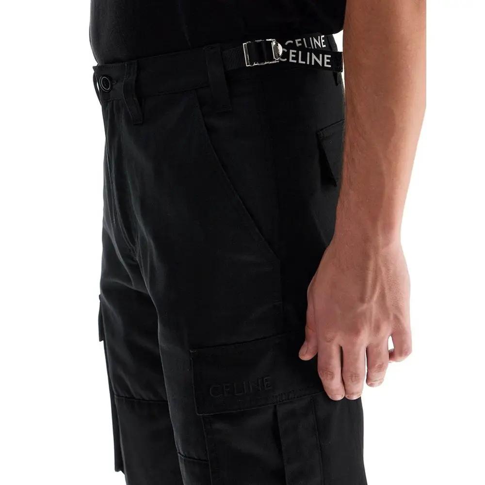 Men’s Black Cargo Pants – Celine Loose Fit Utility Trousers Made in Italy