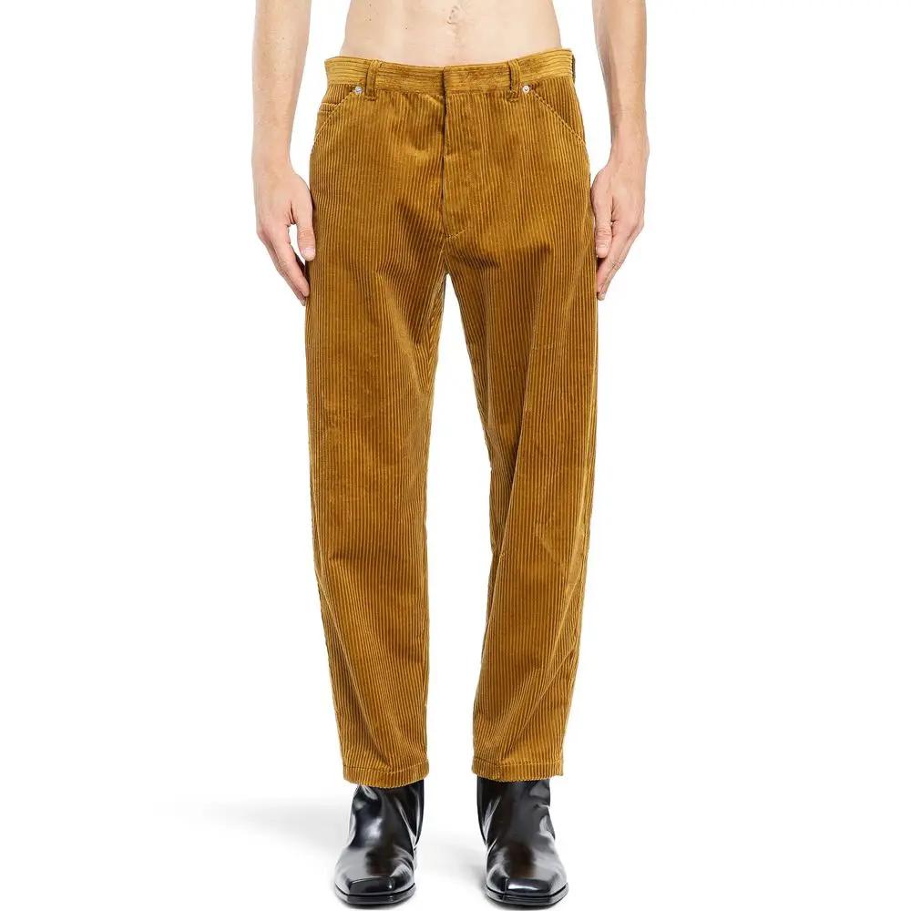 Men’s Bicolor Cotton Velvet-Effect Pants – Prada Tailored Trousers with Triangle Logo