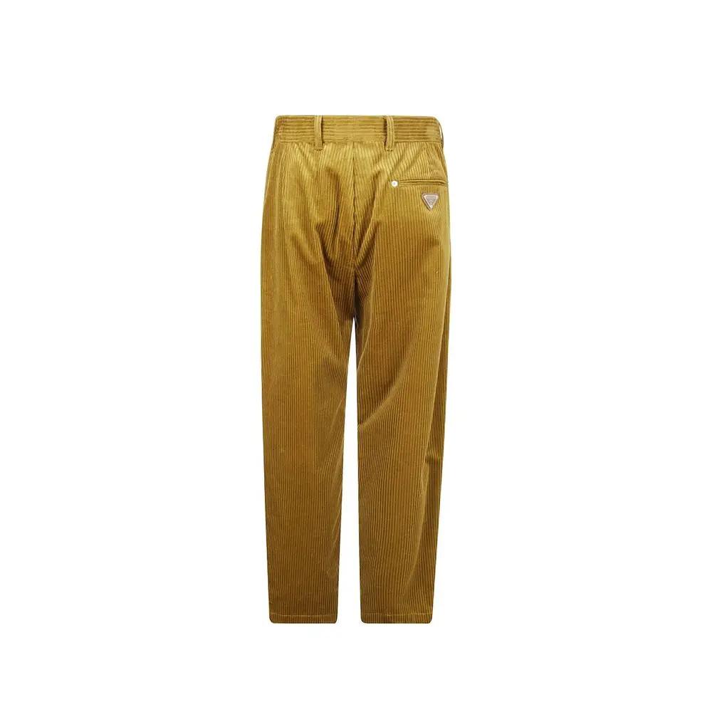 Men’s Bicolor Cotton Velvet-Effect Pants – Prada Tailored Trousers with Triangle Logo
