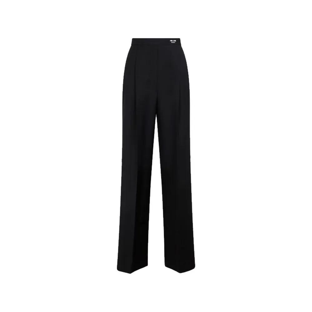 Women’s Black Mohair Wide-Leg Pants – Prada Elastic Waist Tailored Trousers Made in Italy