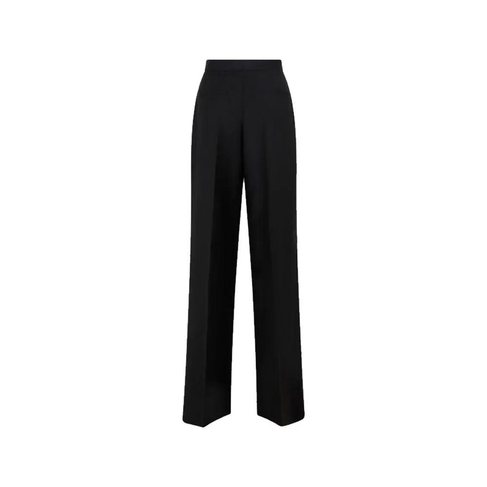Women’s Black Mohair Wide-Leg Pants – Prada Elastic Waist Tailored Trousers Made in Italy