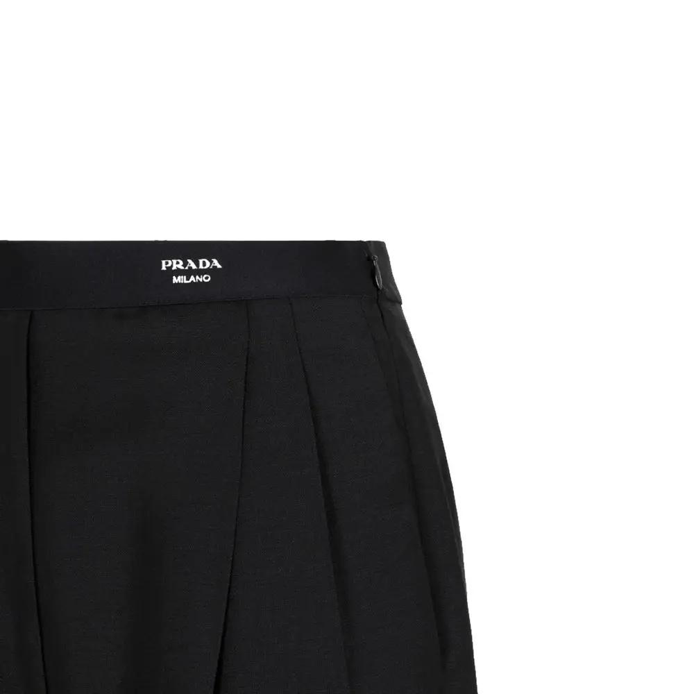 Women’s Black Mohair Wide-Leg Pants – Prada Elastic Waist Tailored Trousers Made in Italy
