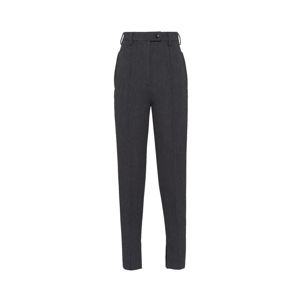 Women’s Grey Wool Tailored Pants – Prada High-Waisted Stretch Trousers
