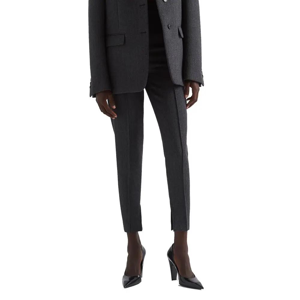 Women’s Grey Wool Tailored Pants – Prada High-Waisted Stretch Trousers
