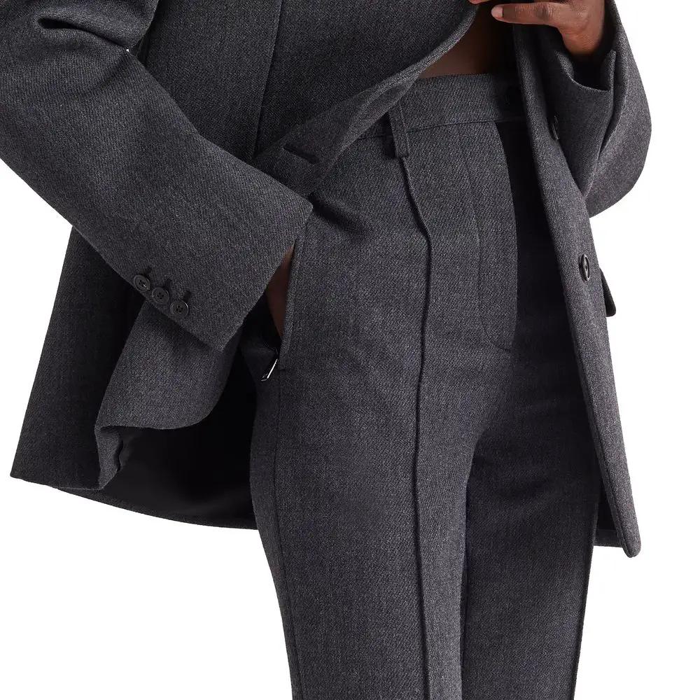 Women’s Grey Wool Tailored Pants – Prada High-Waisted Stretch Trousers