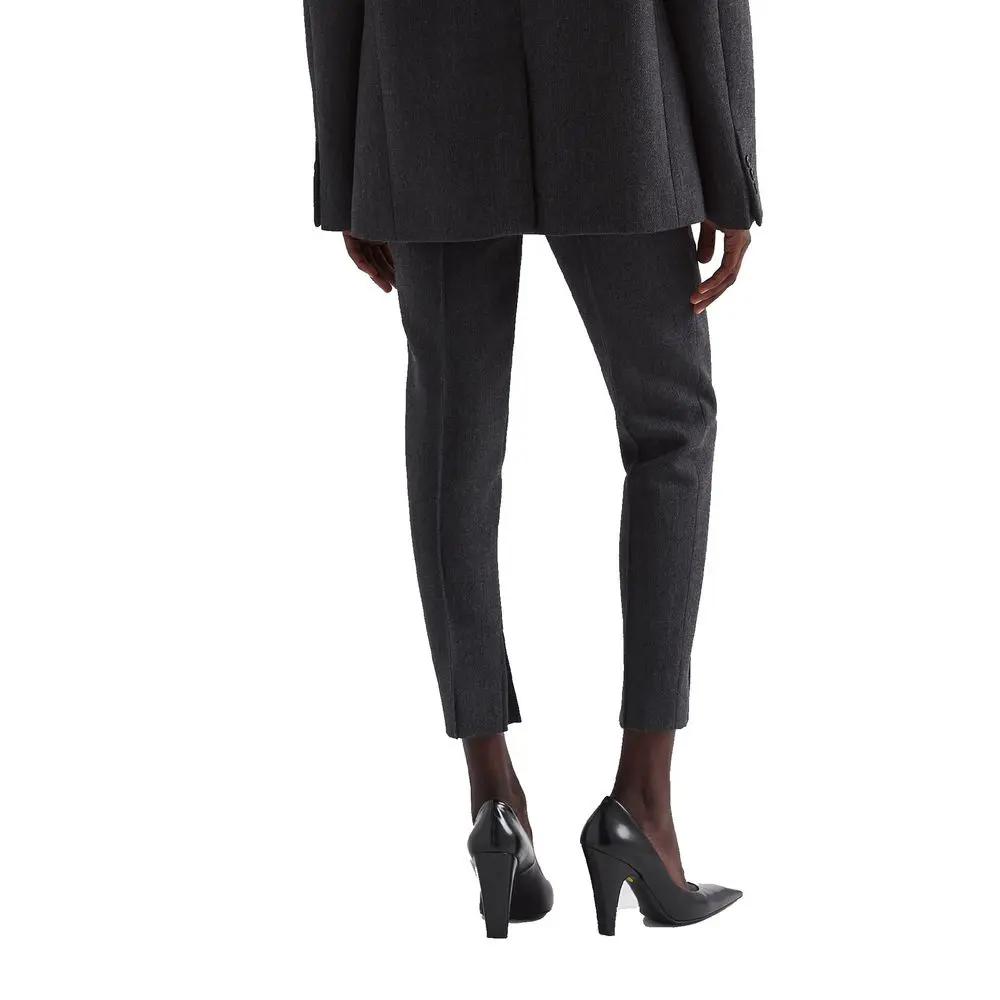 Women’s Grey Wool Tailored Pants – Prada High-Waisted Stretch Trousers