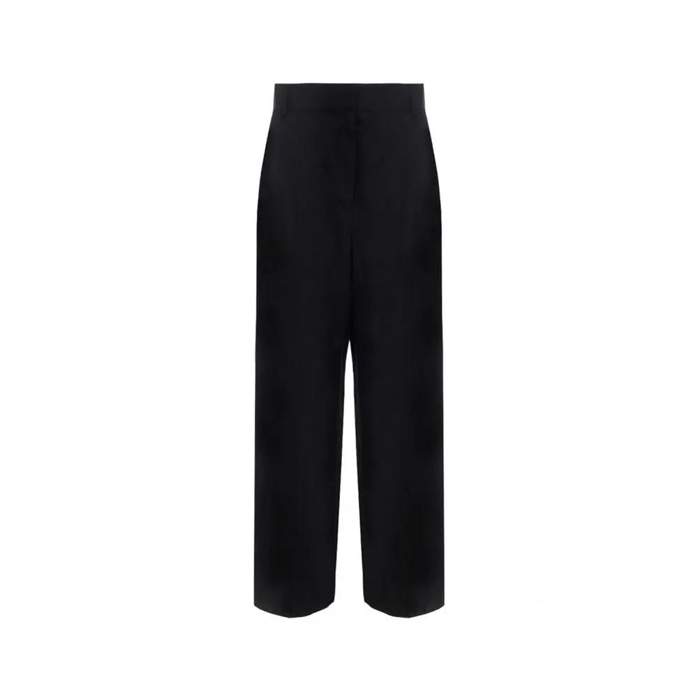 Pantalon noir soie lin femme – Salvatore Ferragamo taille haute large Italie