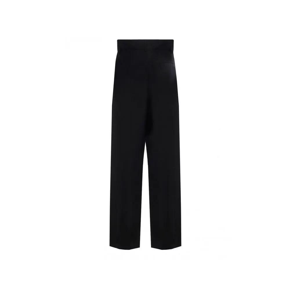 Pantalon noir soie lin femme – Salvatore Ferragamo taille haute large Italie