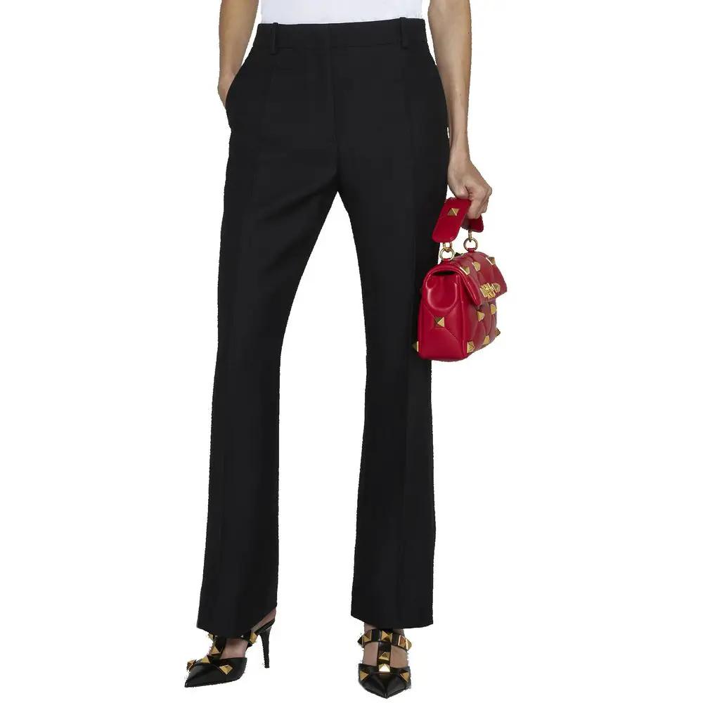 Women’s Black Flared Silk Wool Pants – Valentino Tailored Trousers Made in Italy