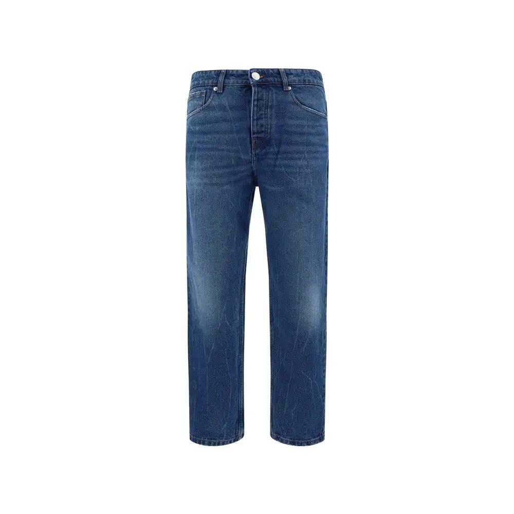 Men’s Blue Tapered Jeans – Ami Paris Cotton Denim with Logo Patch