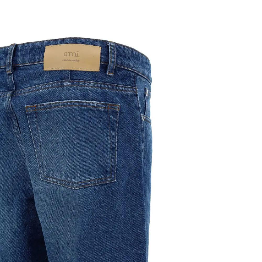 Men’s Blue Tapered Jeans – Ami Paris Cotton Denim with Logo Patch