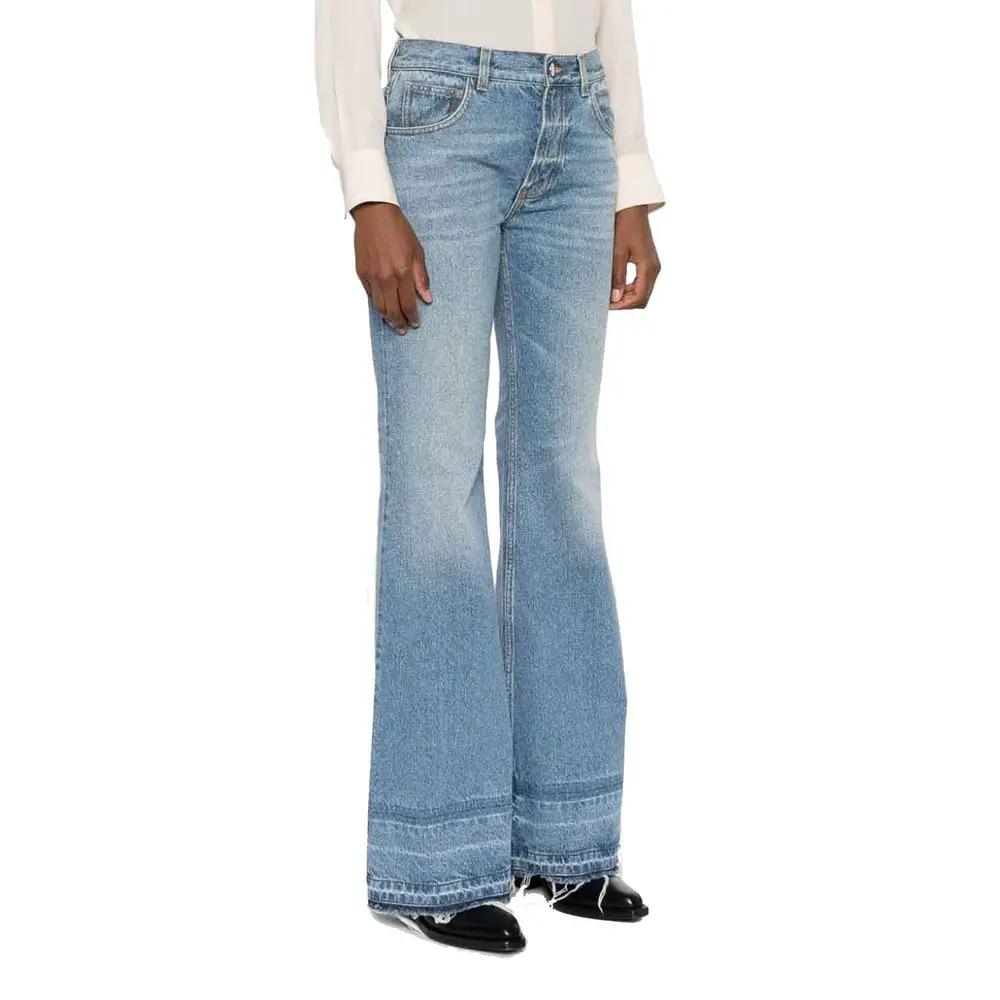 Jean bootcut bleu femme – Chloé taille haute franges Italie