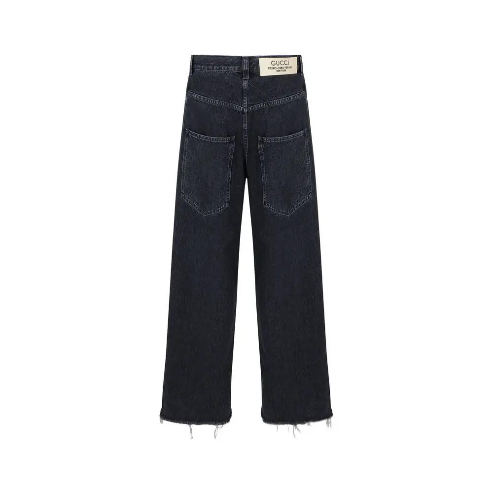 Men’s Black Cotton Jeans – Gucci Logo Patch Denim Pants Made in Italy