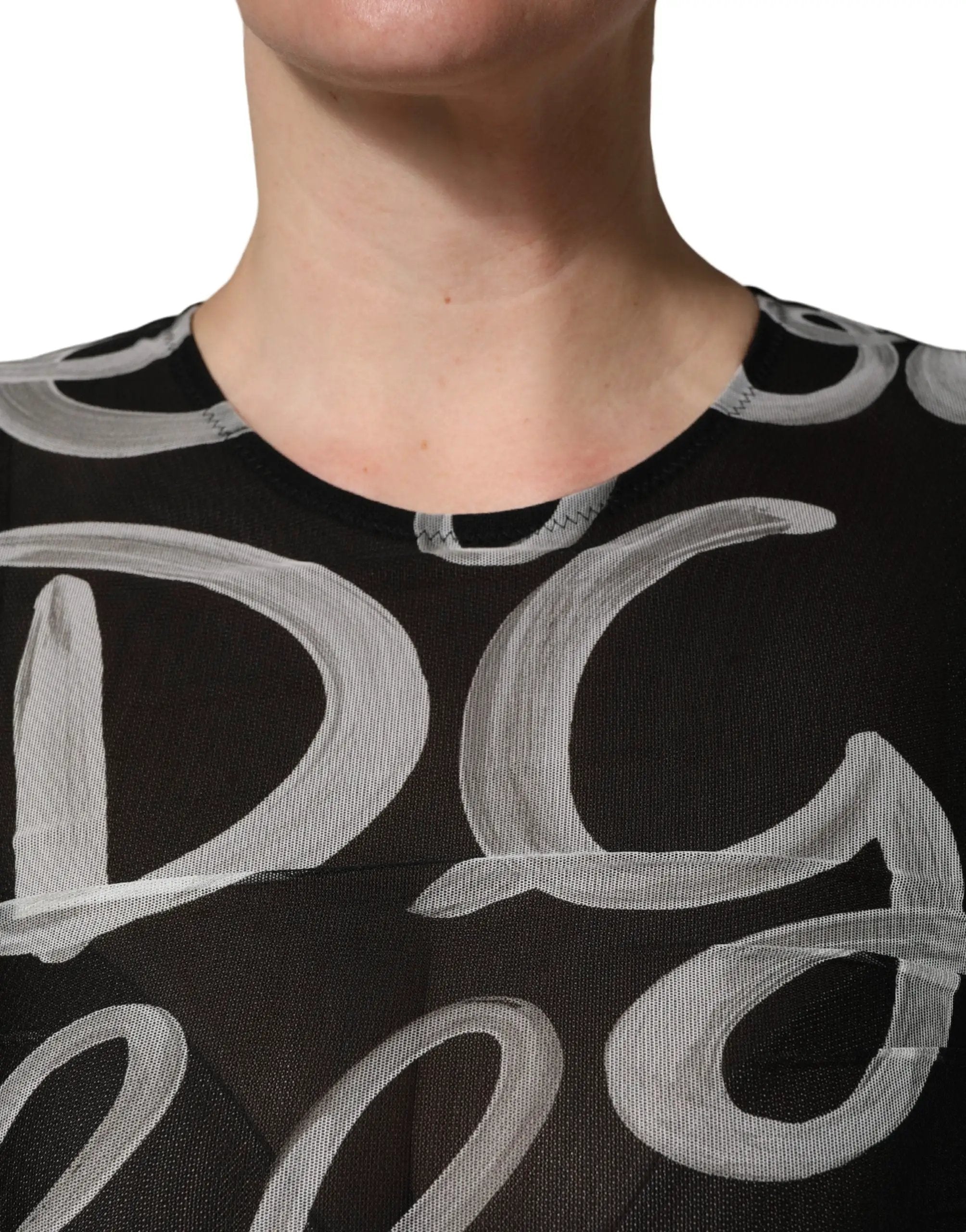 Robe mini MSGM noire et blanche à manches longues imprimée