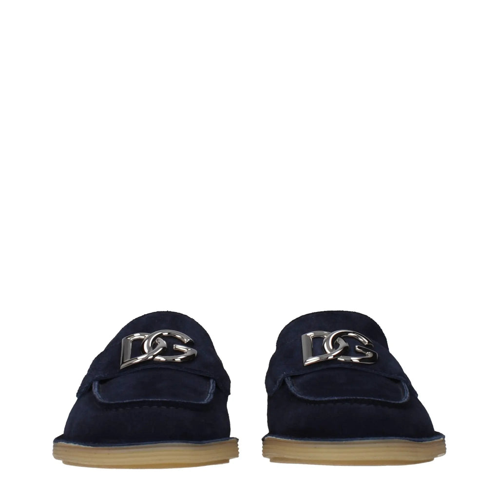 Dolce & Gabbana Blue Leather Slip-On Loafers