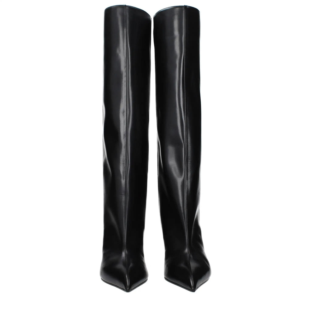 Bottes à talons hauts en cuir noir The Attico