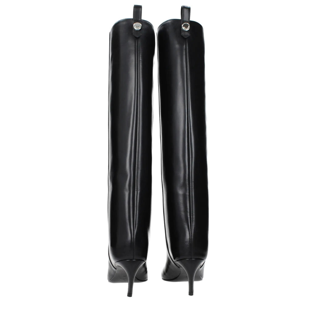 Bottes à talons hauts en cuir noir The Attico