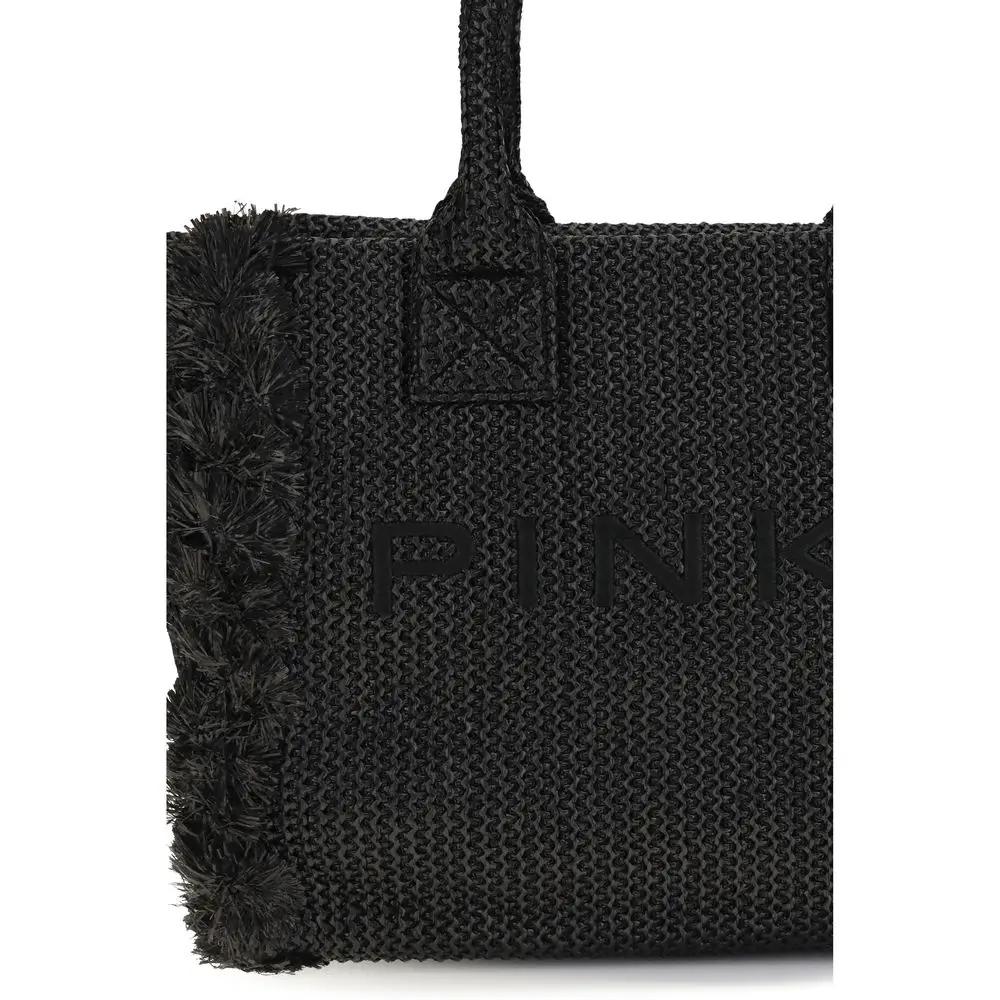 PINKO Black Raffia Shoulder Bag