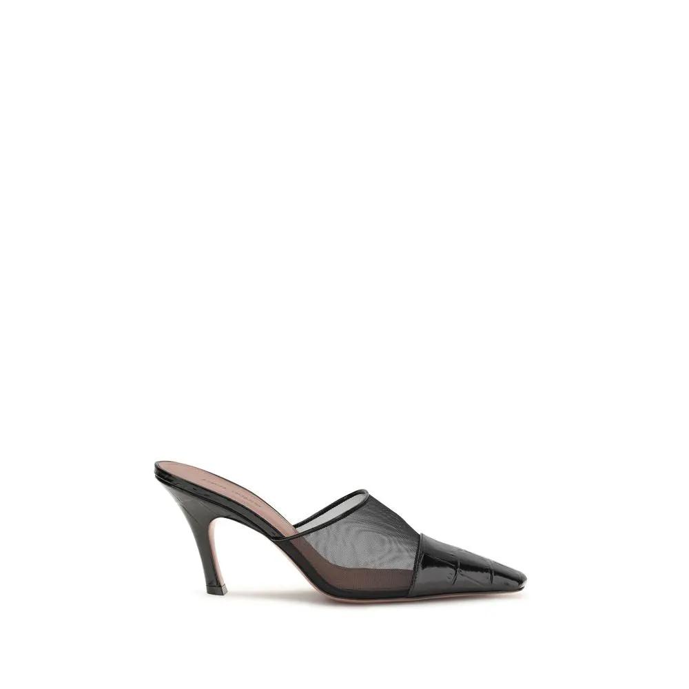 Amina Muaddi Black Calf Leather Bos Taurus Mules