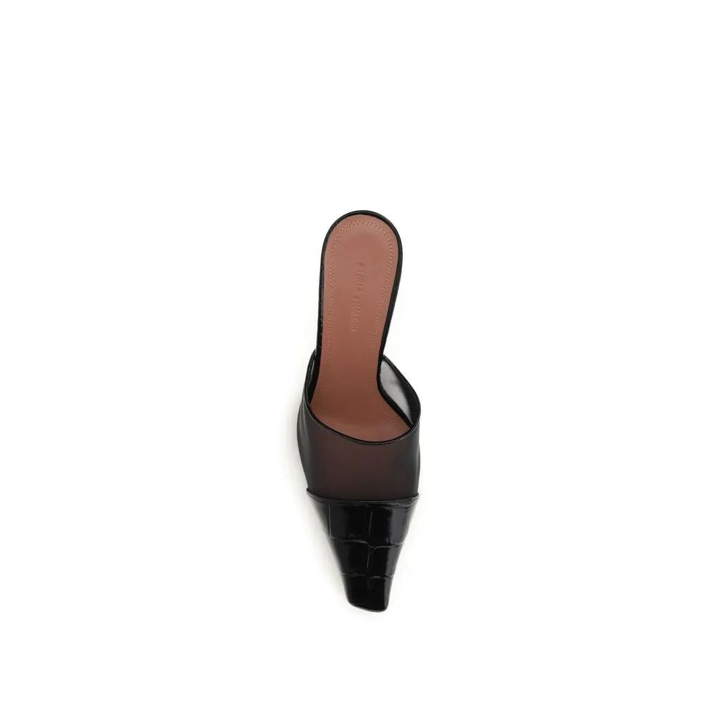 Amina Muaddi Black Calf Leather Bos Taurus Mules