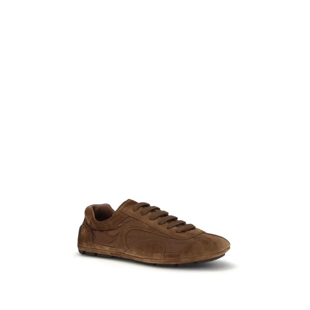 Baskets basses Prada en cuir de veau marron