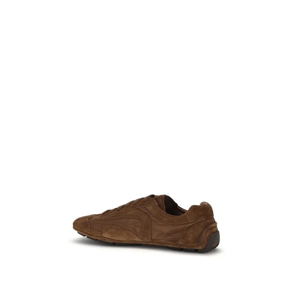 Baskets basses Prada en cuir de veau marron