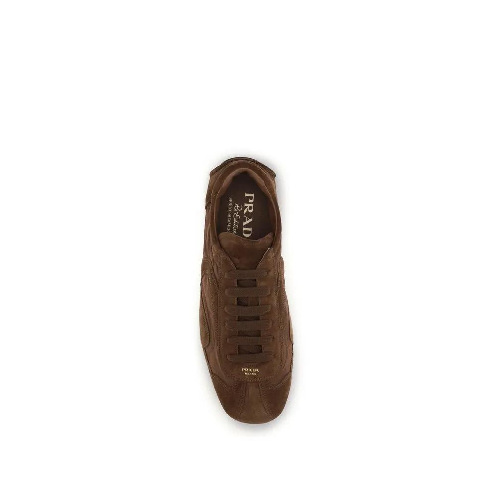 Baskets basses Prada en cuir de veau marron