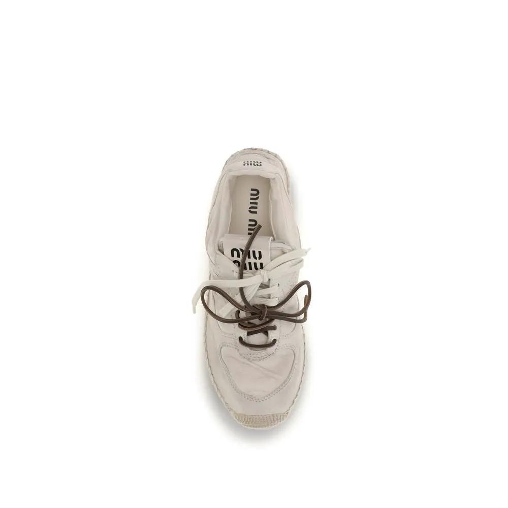 Miu Miu Beige Cotton Platform Sneakers
