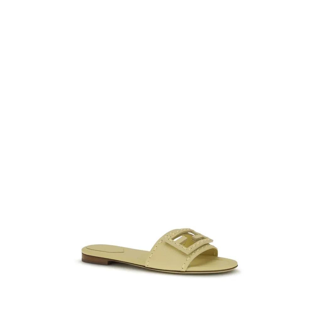 Fendi Beige Calf Leather Bos Taurus Flat Sandals