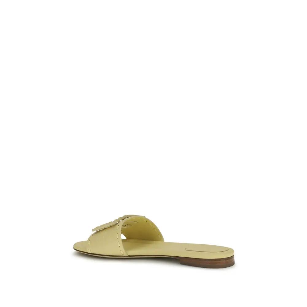 Fendi Beige Calf Leather Bos Taurus Flat Sandals