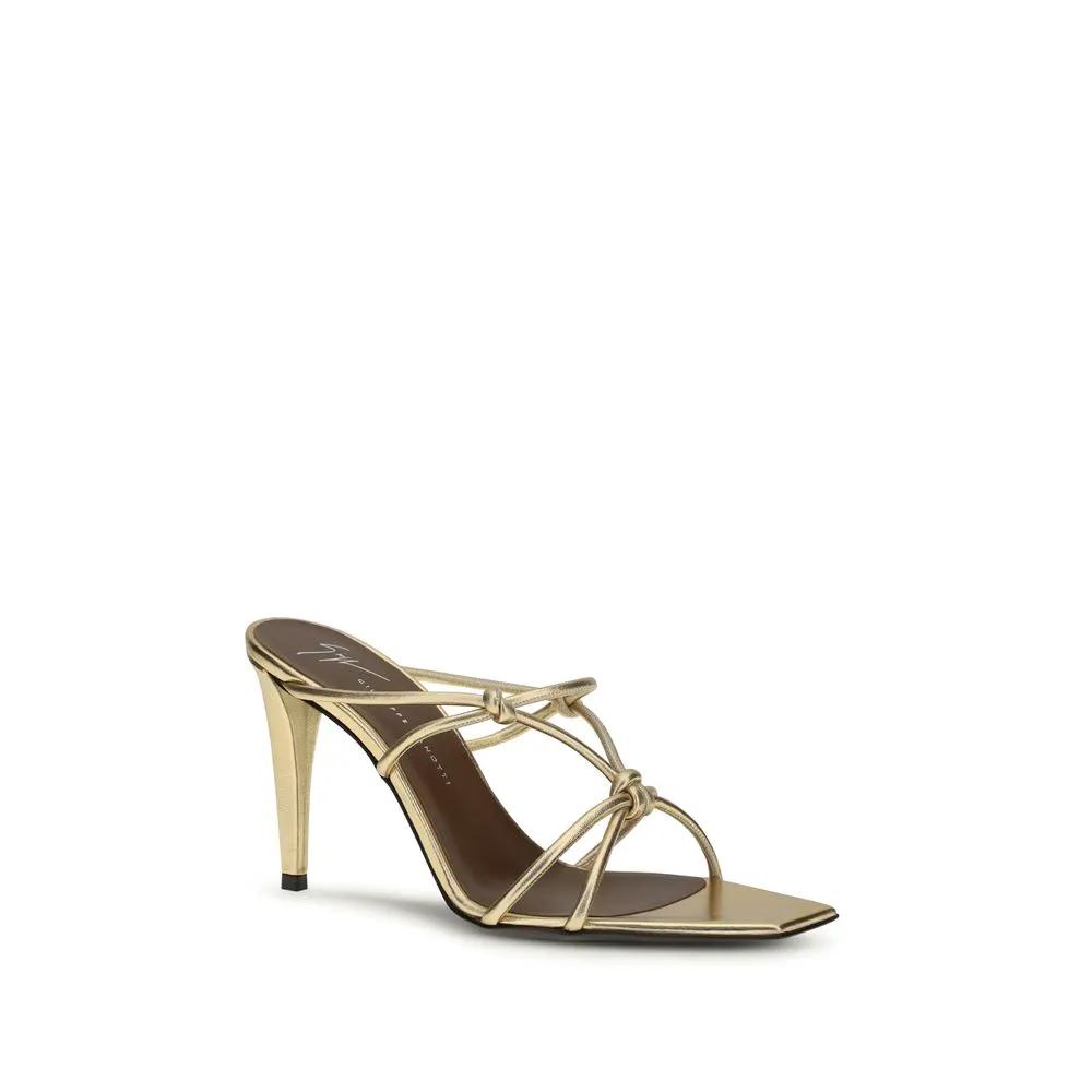 Giuseppe Zanotti Gold Calf Leather Bos Taurus Stiletto Heel Sandals