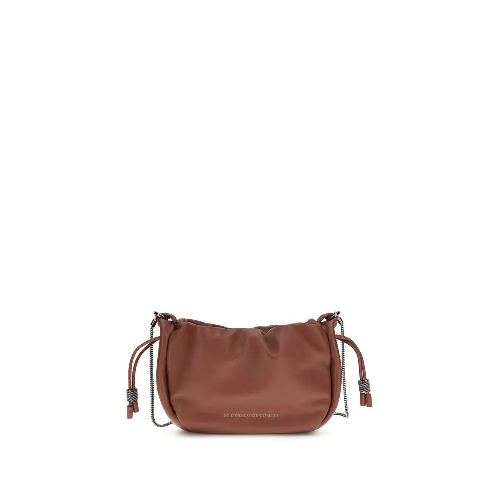 Brunello Cucinelli Brown Calf Leather Bos Taurus Shoulder Bag