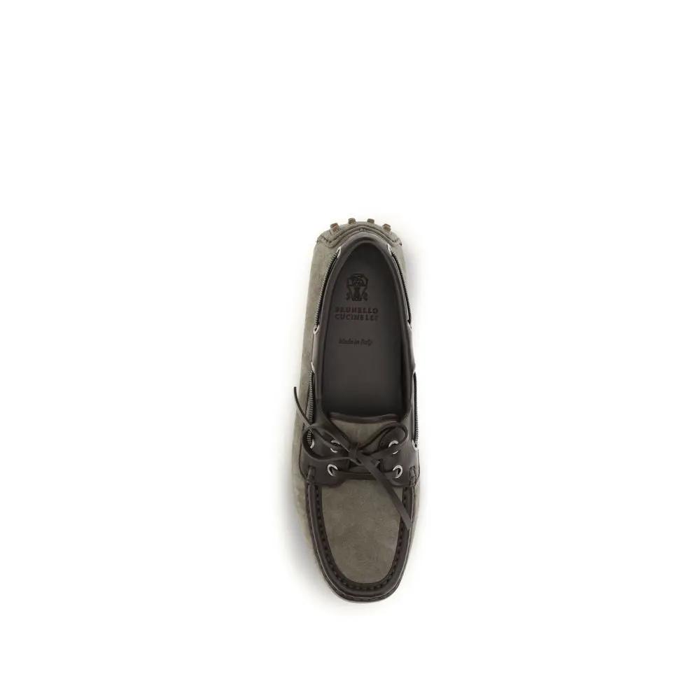 Brunello Cucinelli Gray Calf Leather Bos Taurus Slip-On Loafers