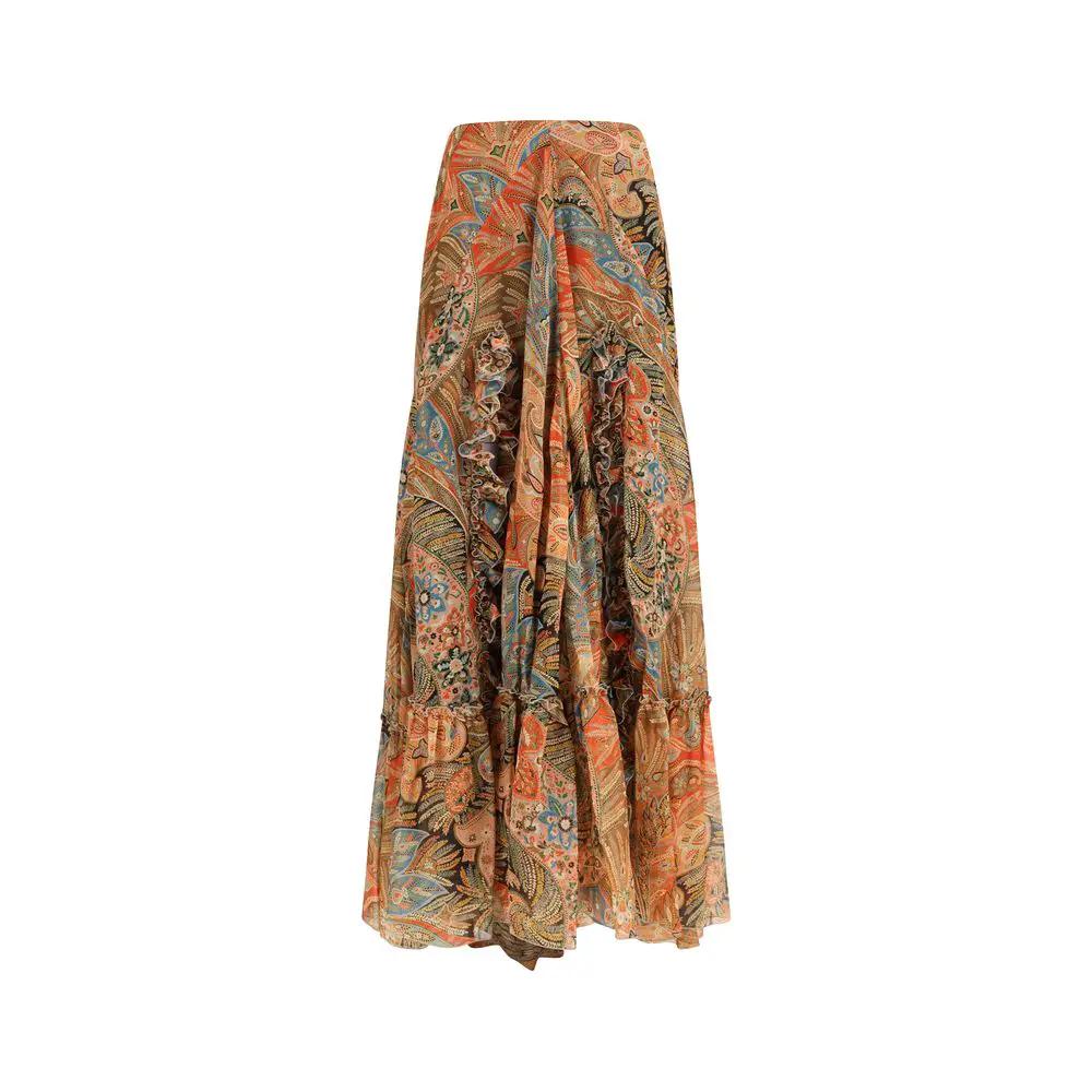 Jupe longue en soie multicolore Etro