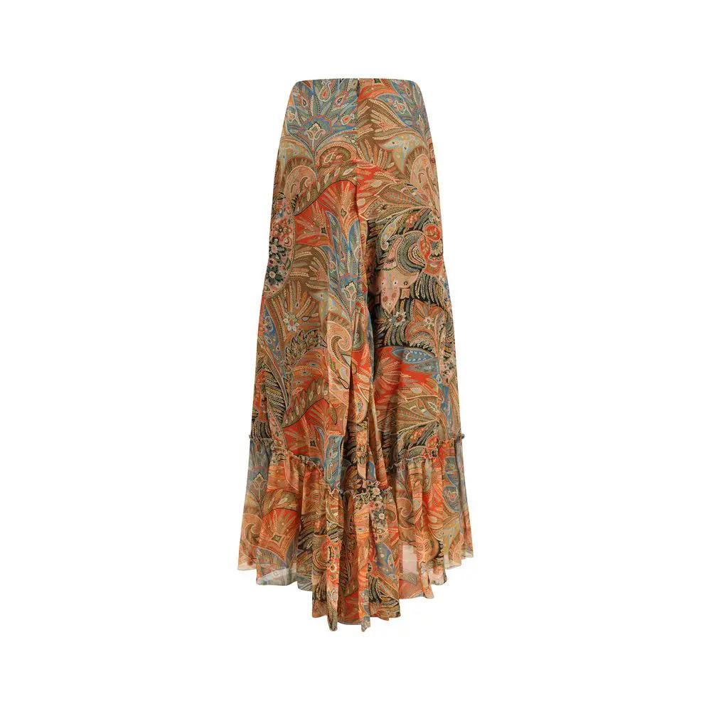 Jupe longue en soie multicolore Etro