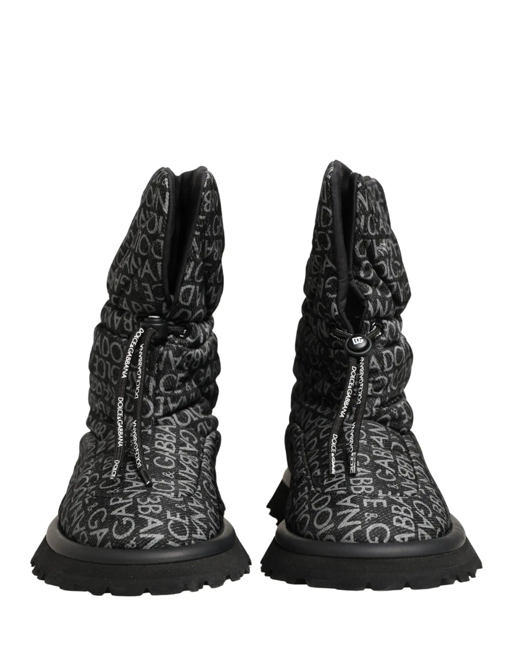 Dolce & Gabbana Black Logo Print Lace Up Snow Boots Shoes