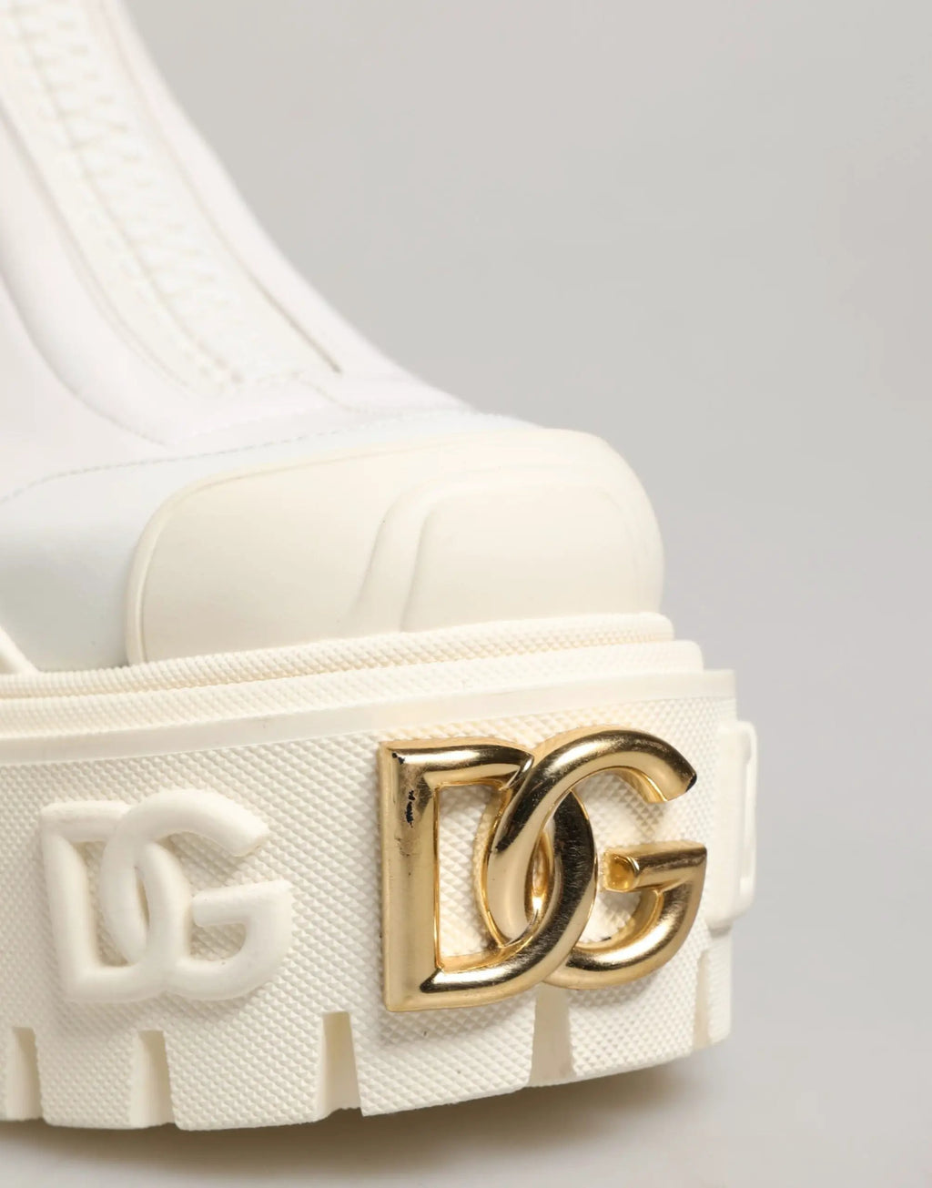 Bottines Dolce &amp; Gabbana en cuir blanc avec logo en caoutchouc
