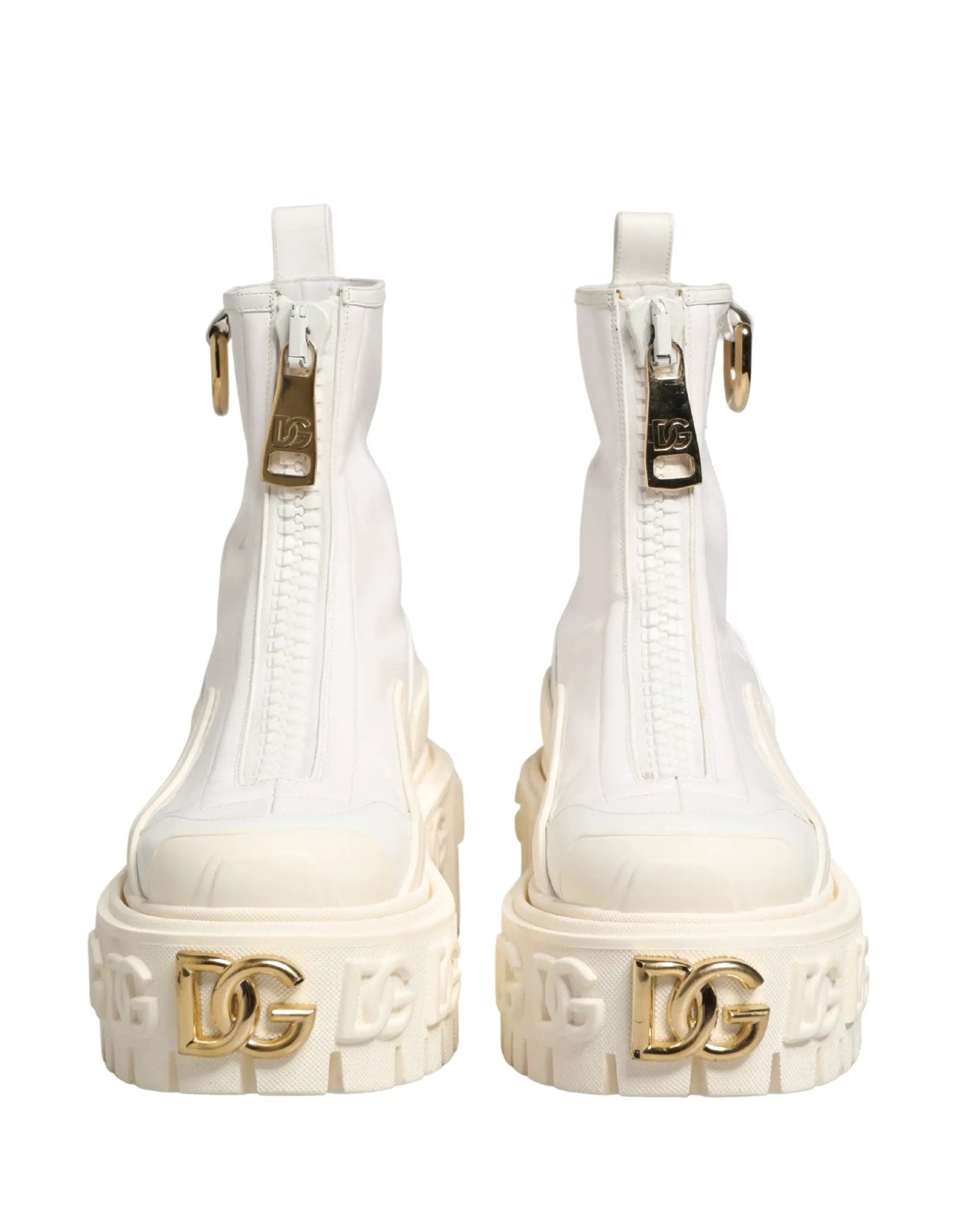 Bottines Dolce &amp; Gabbana en cuir blanc avec logo en caoutchouc